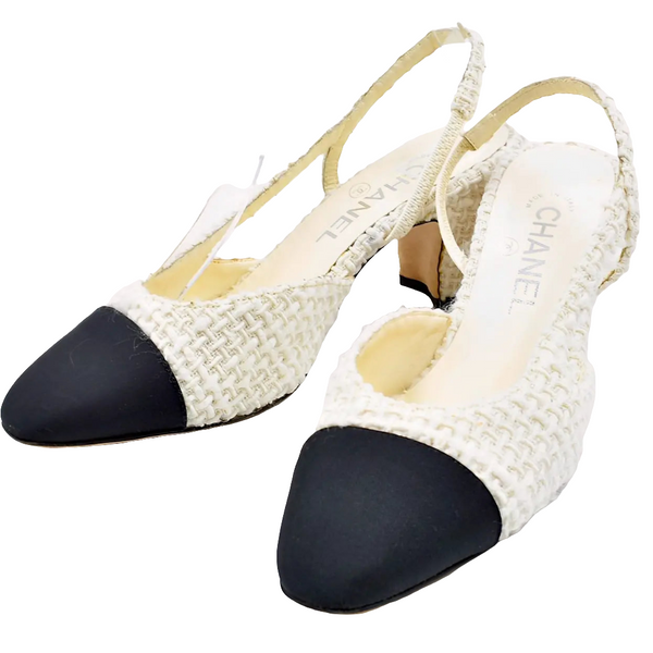 Chanel Slingback tweed sandals