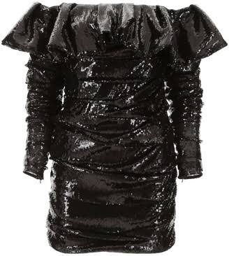 The
Attico Off Shoulder Ruffle Sequin Dress